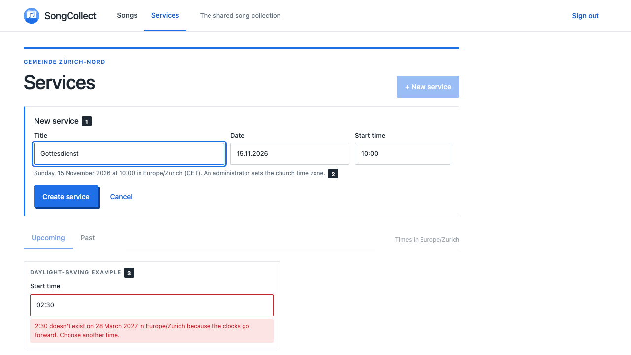 Inline form for a new service, and a daylight-saving error