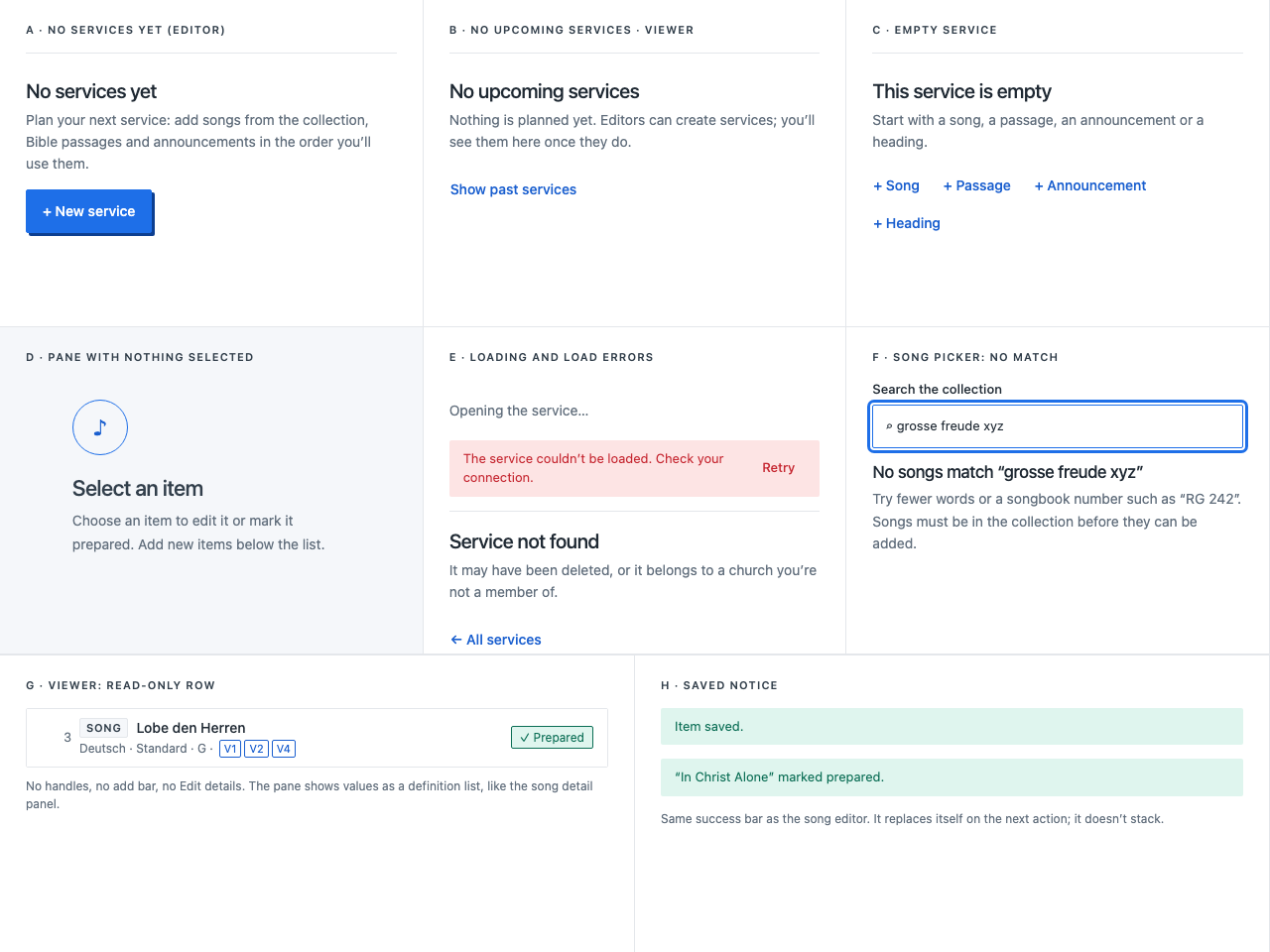 Empty, loading, error, picker and read-only states